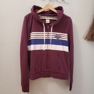 VS PINK Maroon Striped Zip Hoodie